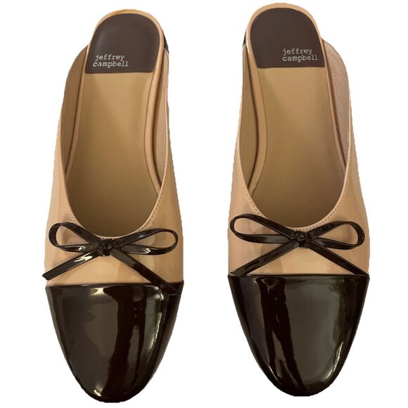 JEFFREY CAMPBELL NATURAL/BROWN PATENT BALLET CAP TOE MULE 9.5M - Picture 3 of 5